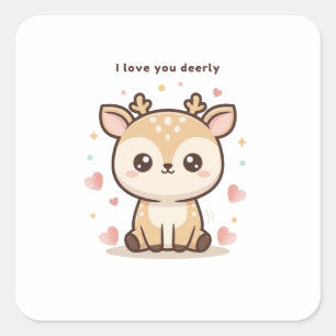 Sticker Carré Je T'Aime Tendrement Joli Puchi Dōshi Cerf Noël