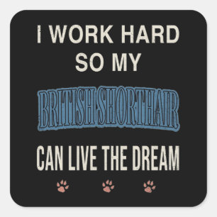 Sticker Carré Je Travaille Dur Pour Que Mon British Shorthair Pu