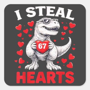 Sticker Carré Je vole des cœurs 67 Saint-Valentin T-Rex Dinosaur