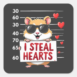 Sticker Carré Je vole des cœurs Amoureux de hamsters Saint Valen