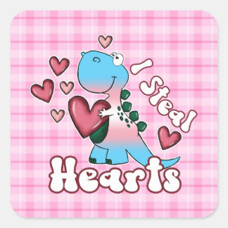 Sticker Carré Je vole des coeurs, des dinosaures dans la couleur
