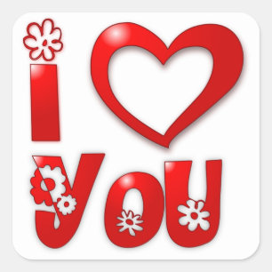 STICKER CARRÉ "JE VOUS AIME" FLEURS SUPER