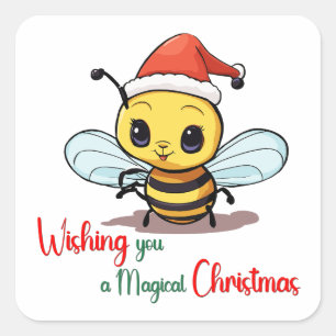 Sticker Carré Je vous souhaite une abeille magique de Noël