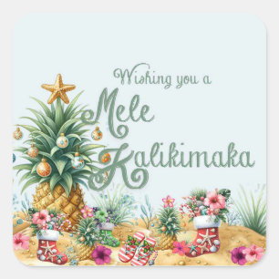 Sticker Carré Je vous souhaite une carte Mele Kalikimaka