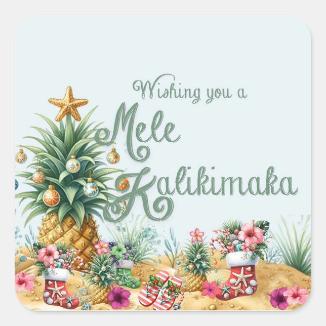 Sticker Carré Je vous souhaite une carte Mele Kalikimaka (Devant)