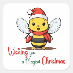 Sticker Carré Je vous souhaite une jolie abeille de Noël magique