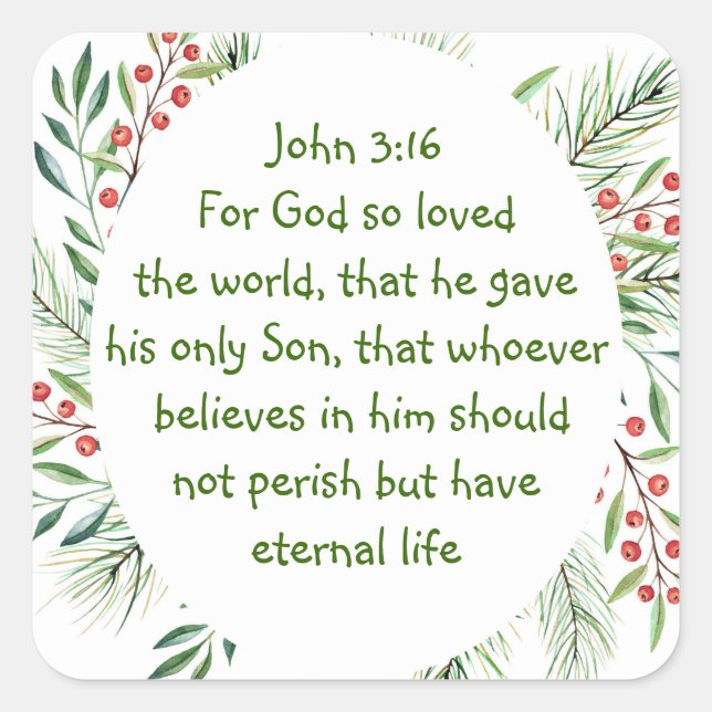 Sticker Carré Jean 3:16 Car Dieu a tant aimé le monde de Noël (Devant)