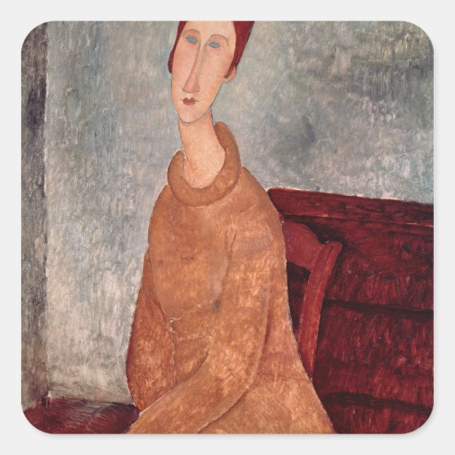 Sticker Carré Jeanne Hebuterne dans un Jumper jaune, 1918-19 (Devant)