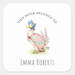 Sticker Carré Jemima Duck 'Ce Livre Appartient' Plaque Enfants