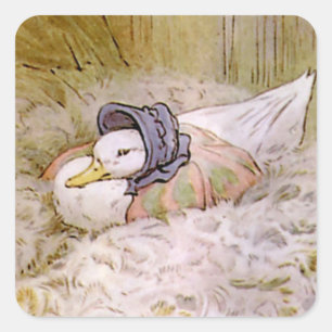 Sticker Carré Jemima Puddle-Duck Hatching Her Oeufs par Beatrix