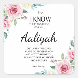 Sticker Carré Jeremiah 29:11 Rose Personnaliser