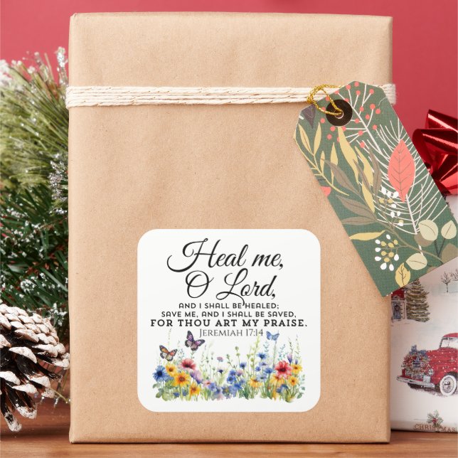 Sticker Carré Jérémie 17:14 Guérir la Bible Verse Fleur sauvage (vacances)
