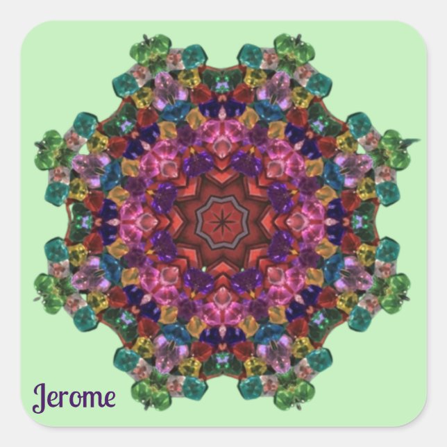 Sticker Carré JEROME ~ Vert rose violet bleu Kaleidoscope 3D ~ ~ (Devant)
