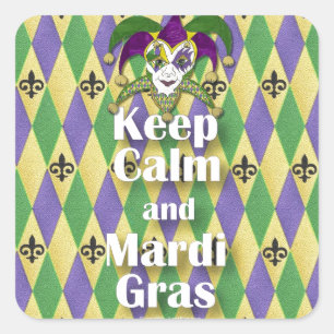 Sticker Carré Jester Mask Keep Calm and Mardi Gras