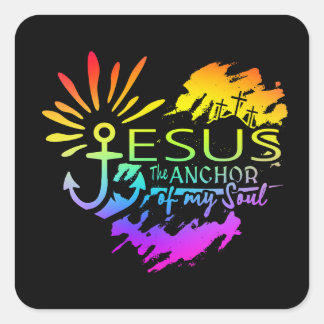 Sticker Carré Jésus Ancre de Mon Âme – Croix de Mon Cœur