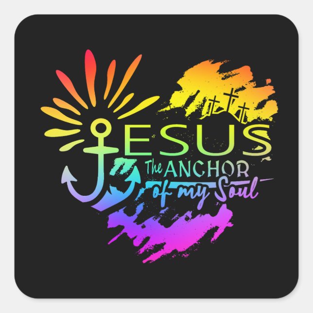 Sticker Carré Jésus Ancre de Mon Âme – Croix de Mon Cœur (Devant)