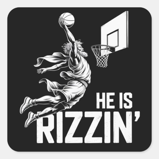 Sticker Carré Jesus Basketball He Is Rizzin' Funny Christian  (Devant)