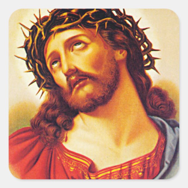 Sticker Carré jésus christ couronne art vintage peinture (Devant)