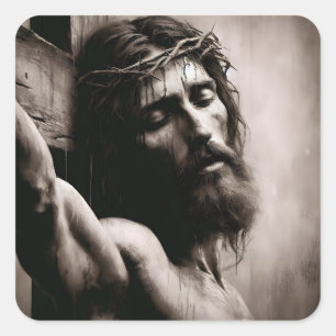 Sticker Carré Jésus Christ Sur La Croix Religieuse