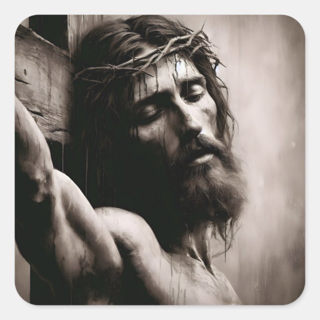 Sticker Carré Jésus Christ Sur La Croix Religieuse (Devant)