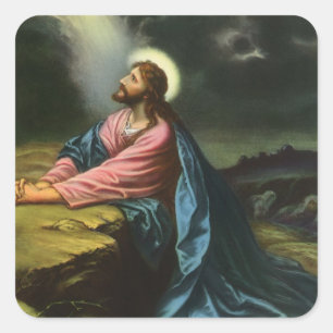 Sticker Carré Jésus-Christ vintage priant, jardin de Gethsémani