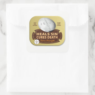 Sticker Carré Jesus Cures Pill - Christian Heures Foi Dieu