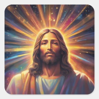Sticker Carré Jésus dans un rayon radiant de couleur 1