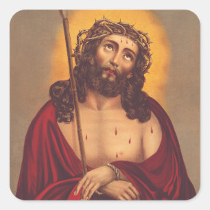 Sticker Carré Jésus est couronné d'une couronne d'épines