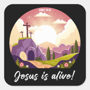 Sticker Carré Jésus est la Pâque chrétienne vivante Croix de Pâq