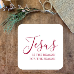Sticker Carré Jésus est la raison de la saison Noël rouge