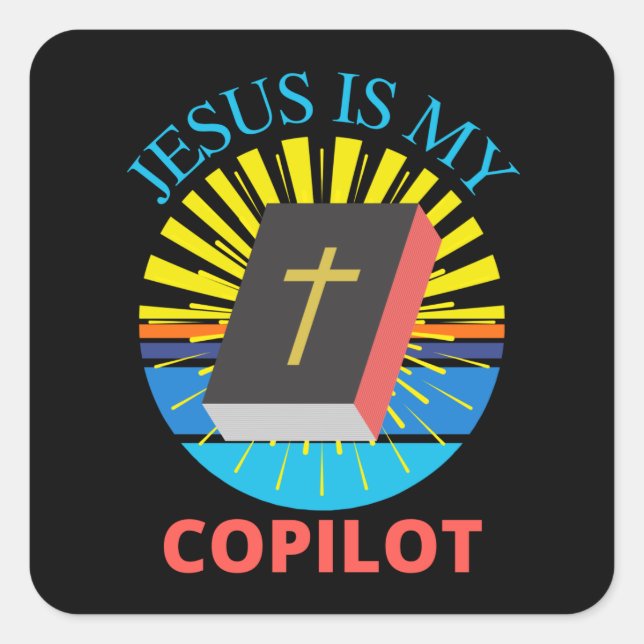 STICKER CARRÉ JÉSUS EST MON COPILOTE (Devant)