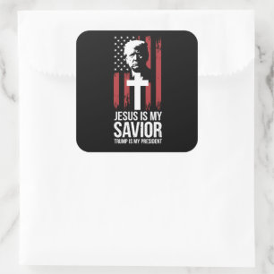 Sticker Carré Jésus Est Mon Sauveur Trump Est Mon Président Trum