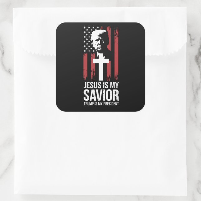 Sticker Carré Jésus Est Mon Sauveur Trump Est Mon Président Trum (Sac)