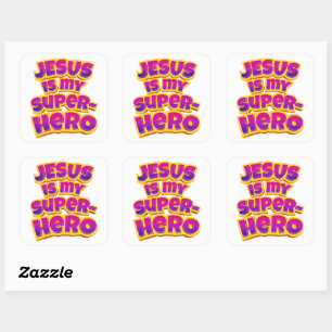 Sticker Carré Jésus est mon super-héros Femmes Filles Foi chréti