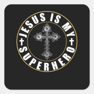 Sticker Carré Jésus Est Mon Superhéros, Jésus Super Héros