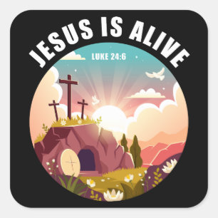 Sticker Carré Jésus est vivant Résurrection Foi chrétienne Pâque