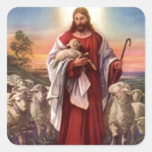 Sticker Carré Jésus et agneaux