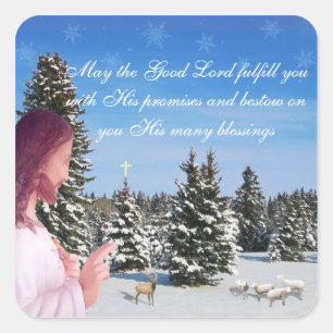 Sticker Carré Jésus et le mouton