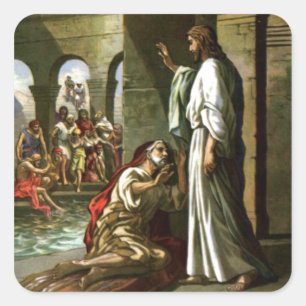 Sticker Carré Jésus et l'homme à la piscine