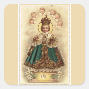 Sticker Carré Jésus infantile de Prague avec des anges d'ange