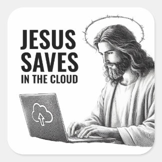 Sticker Carré Jésus Sauve dans le Nuage - Jésus Mémé Drôle