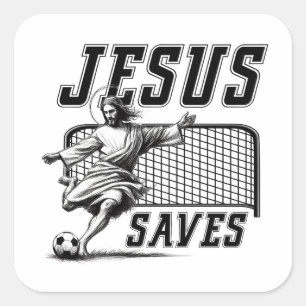 Sticker Carré Jésus Sauve et Marque - Jésus Foot Drôle Mème