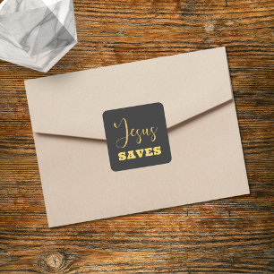 Sticker Carré Jesus Saves Yellow Gold Parties scintillant