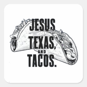 Sticker Carré Jesus Texas et Tacos Drôle Nourriture Cinco De May