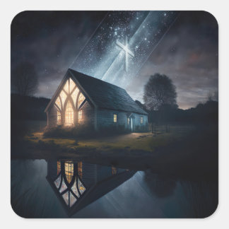 Sticker Carré Jésus vit ici