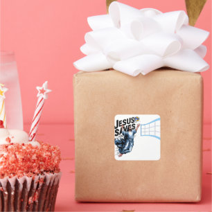 Sticker Carré Jesus Volleyball Saves Funky Christian Faith