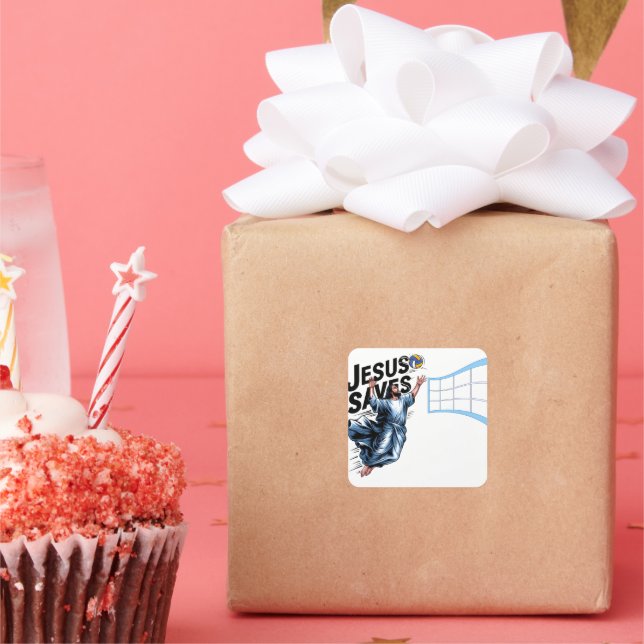 Sticker Carré Jesus Volleyball Saves Funky Christian Faith (Fête)