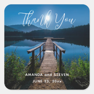 Sticker Carré Jetée à la nuit sous un Merci Mariage Pleine lune