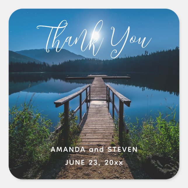 Sticker Carré Jetée à la nuit sous un Merci Mariage Pleine lune (Devant)