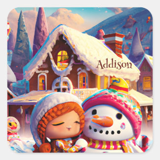 Sticker Carré Jeu d'argile de Noël Pain d'épices Snowman hiver